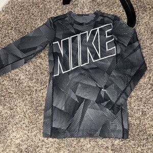 Nike Pro Dri-Fit Stay Warm Shirt Youth Med Black Compression AOP Geometric Light